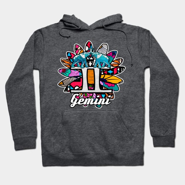 Vibrant Retro Gemini Elephant Twins Hoodie by artbyomega